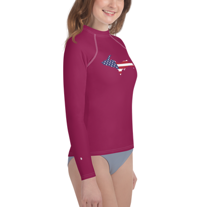 Michigan Upper Peninsula Rash Guard (w/ UP USA Flag) | Youth - Ruby Red