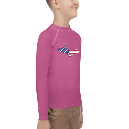 Michigan Upper Peninsula Rash Guard (w/ UP USA Flag) | Youth - Apple Blossom Pink