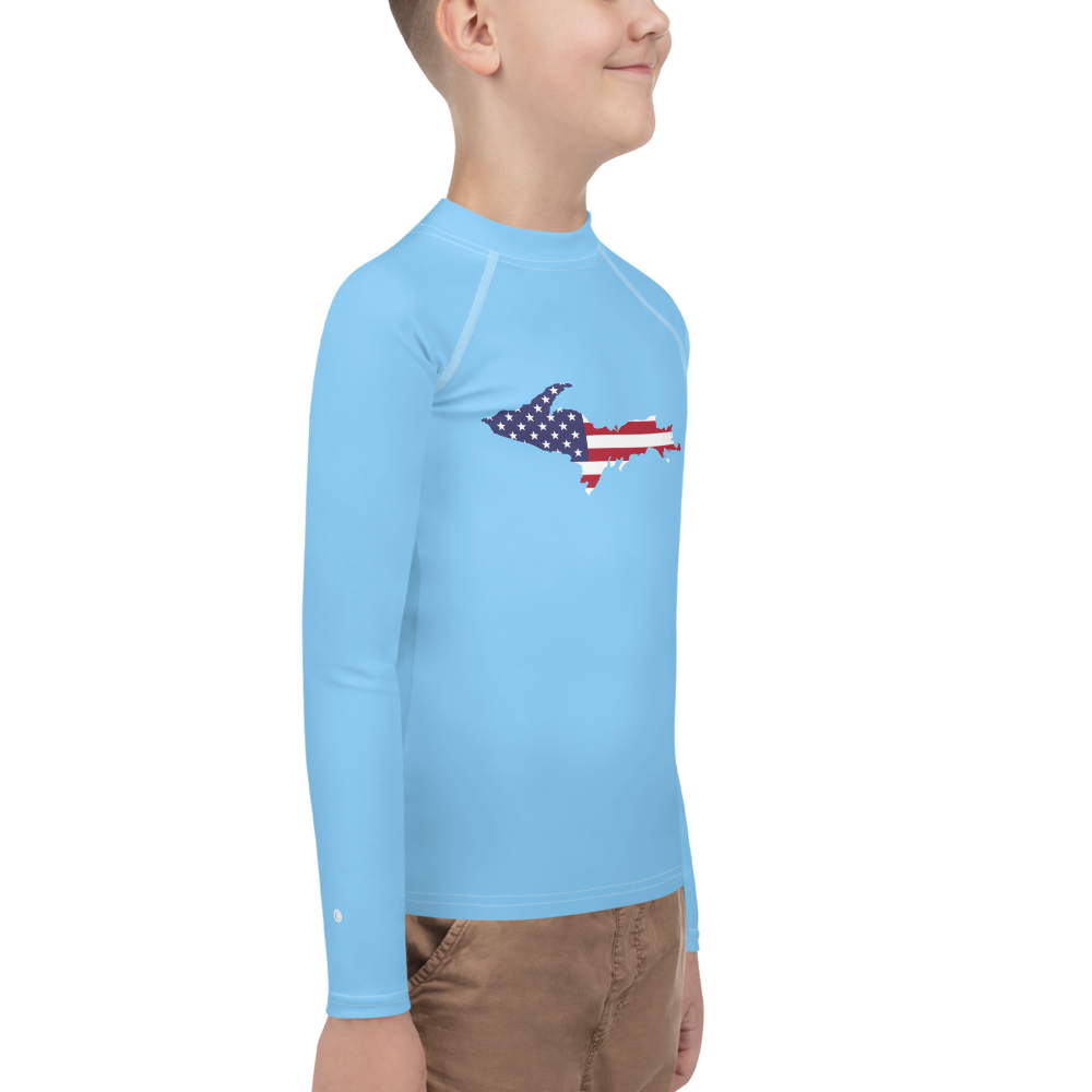 Michigan Upper Peninsula Rash Guard (w/ UP USA Flag) | Youth - DTW Blue