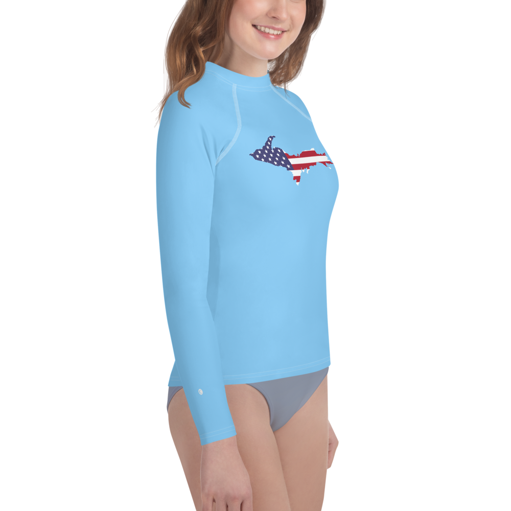 Michigan Upper Peninsula Rash Guard (w/ UP USA Flag) | Youth - DTW Blue