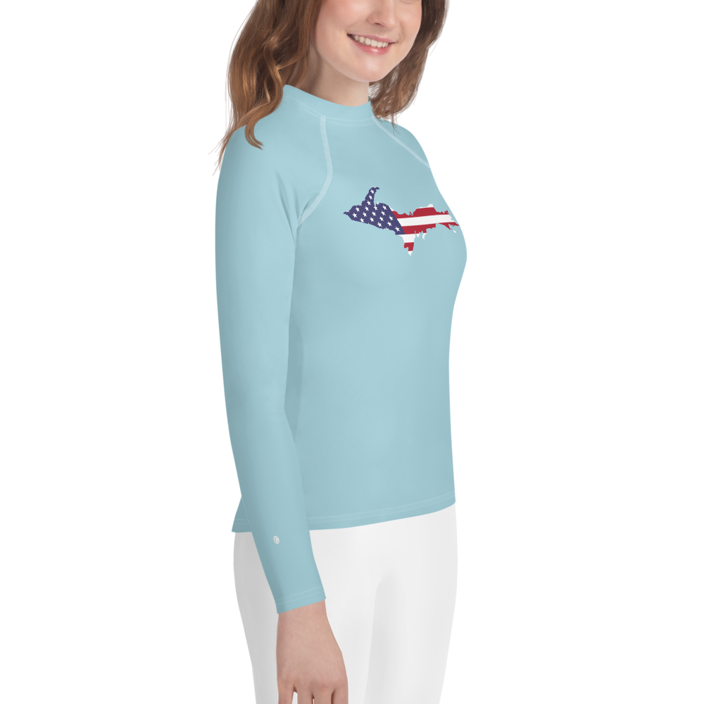 Michigan Upper Peninsula Rash Guard (w/ UP USA Flag) | Youth - '58 Caddie Blue