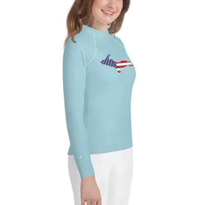 Michigan Upper Peninsula Rash Guard (w/ UP USA Flag) | Youth - '58 Caddie Blue