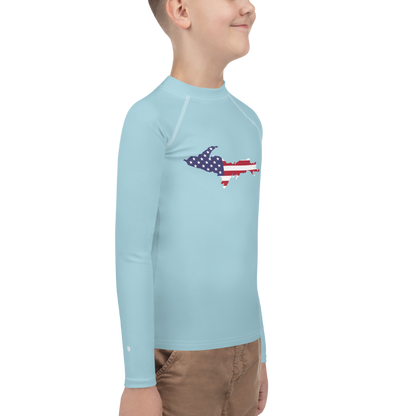 Michigan Upper Peninsula Rash Guard (w/ UP USA Flag) | Youth - '58 Caddie Blue