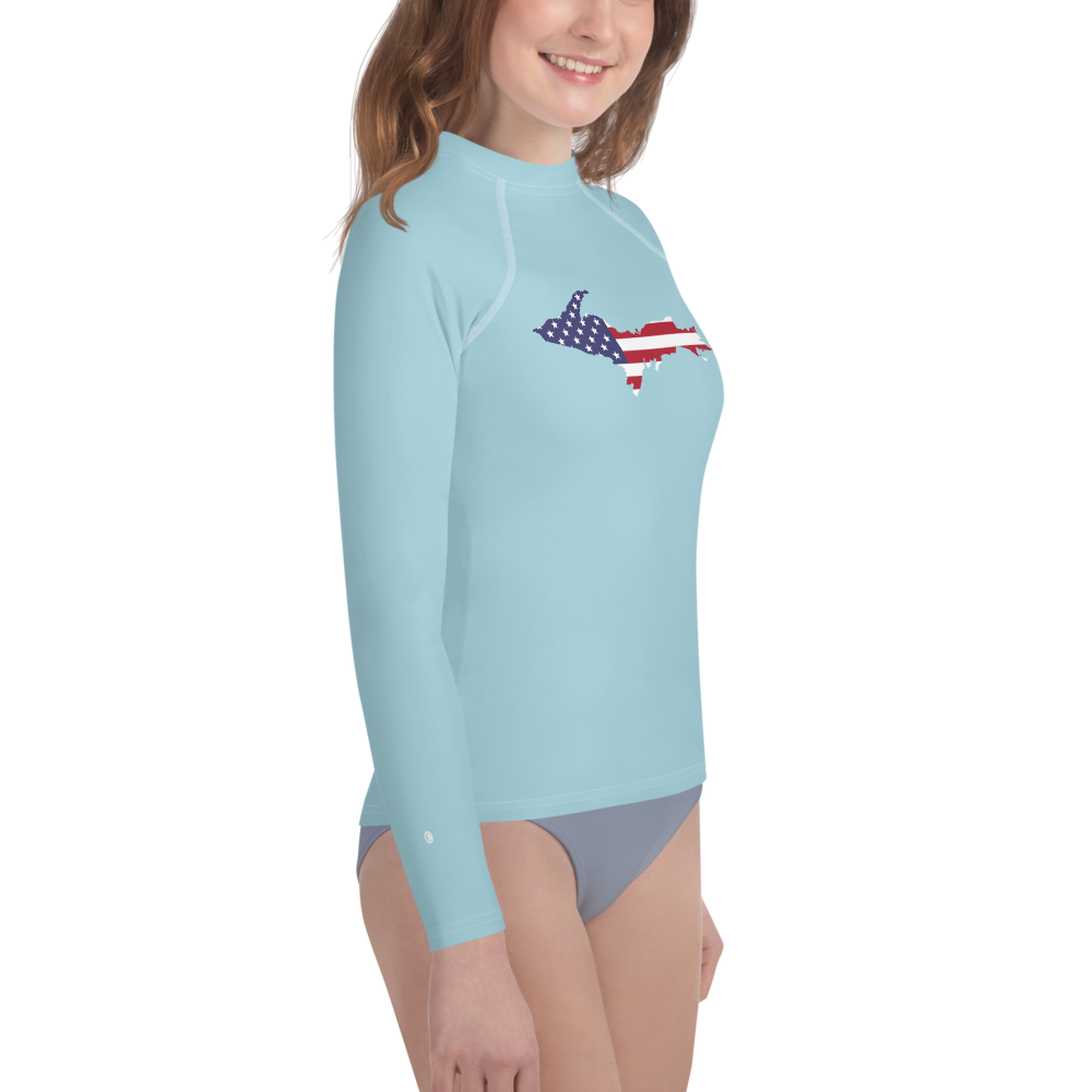 Michigan Upper Peninsula Rash Guard (w/ UP USA Flag) | Youth - '58 Caddie Blue