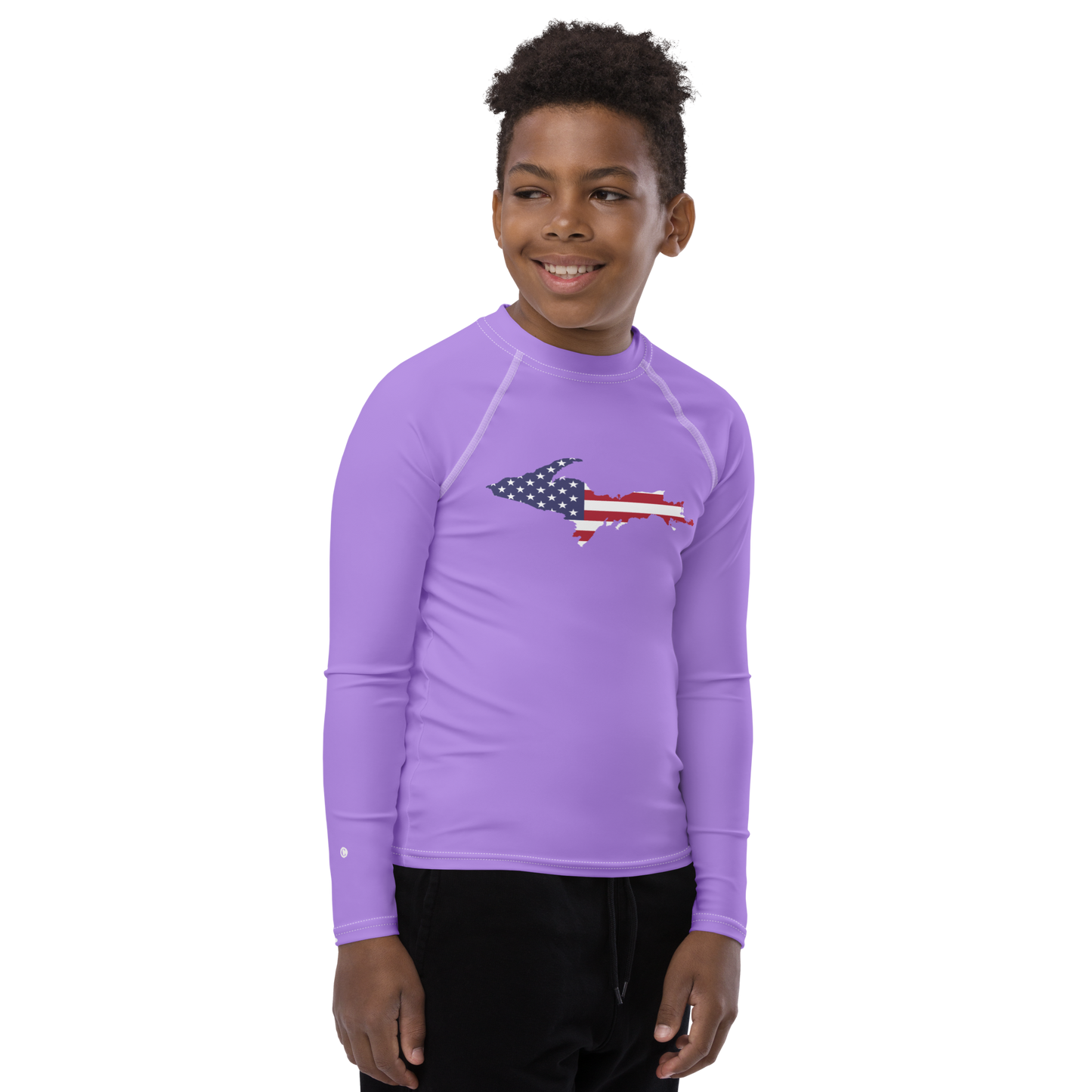 Michigan Upper Peninsula Rash Guard (w/ UP USA Flag) | Youth - Lavender