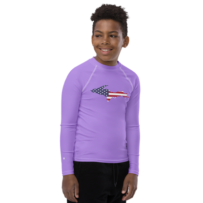 Michigan Upper Peninsula Rash Guard (w/ UP USA Flag) | Youth - Lavender