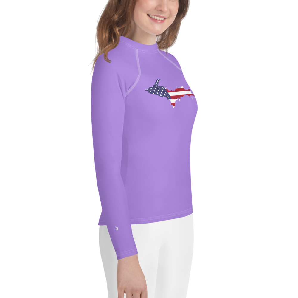 Michigan Upper Peninsula Rash Guard (w/ UP USA Flag) | Youth - Lavender