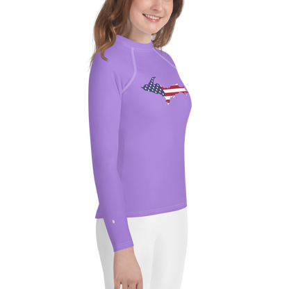 Michigan Upper Peninsula Rash Guard (w/ UP USA Flag) | Youth - Lavender