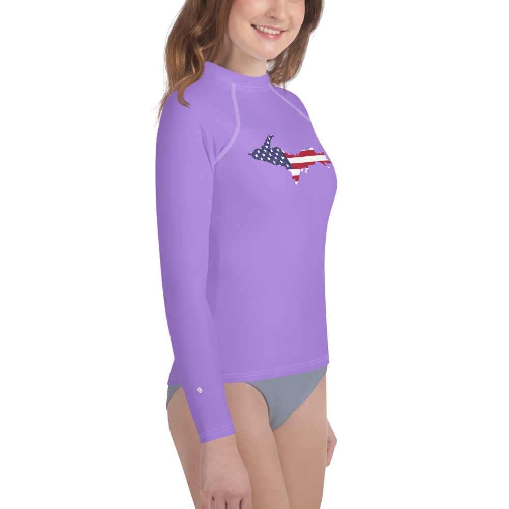 Michigan Upper Peninsula Rash Guard (w/ UP USA Flag) | Youth - Lavender