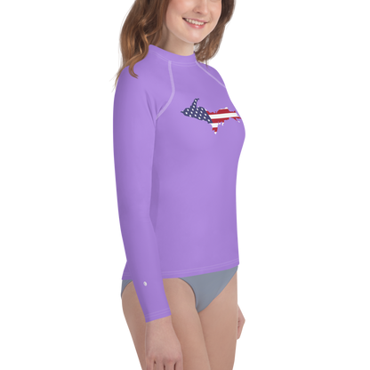 Michigan Upper Peninsula Rash Guard (w/ UP USA Flag) | Youth - Lavender