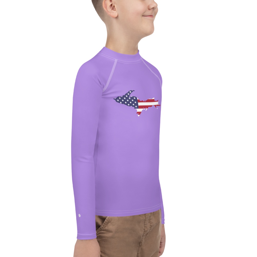 Michigan Upper Peninsula Rash Guard (w/ UP USA Flag) | Youth - Lavender