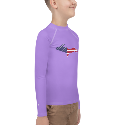 Michigan Upper Peninsula Rash Guard (w/ UP USA Flag) | Youth - Lavender