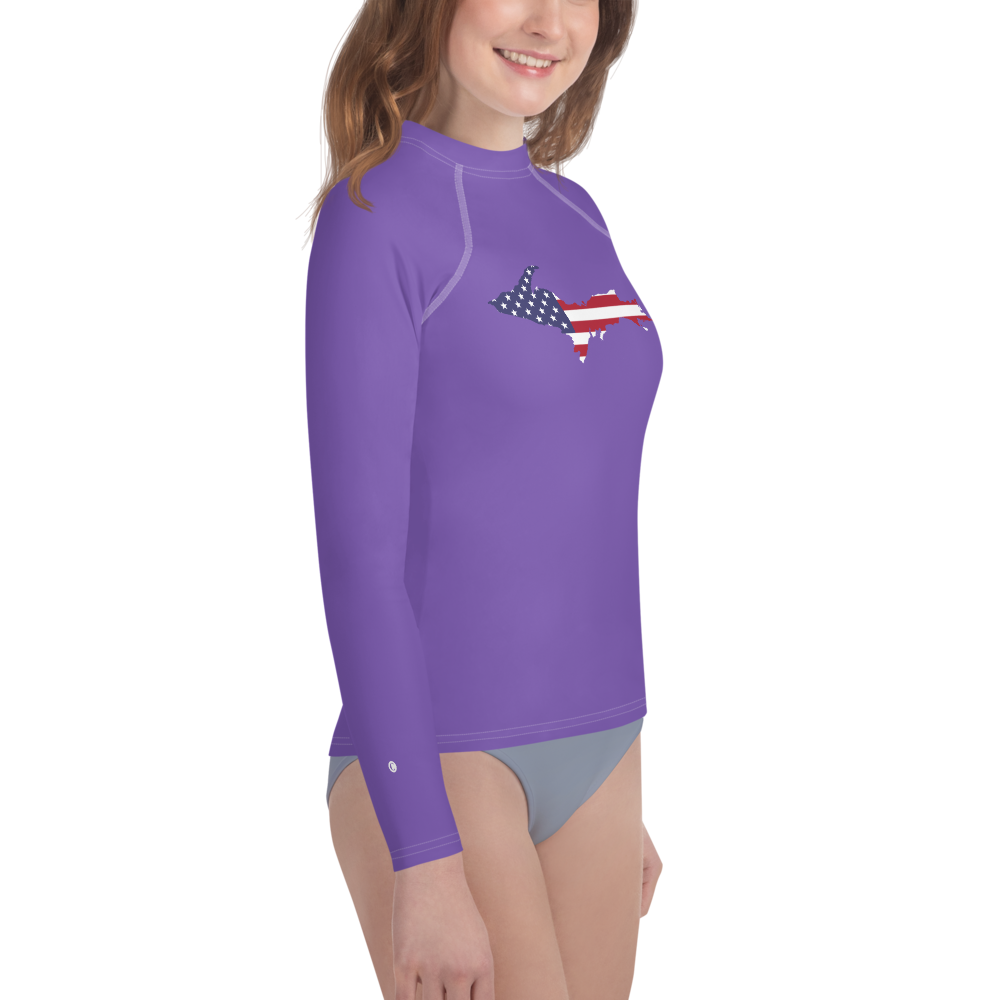 Michigan Upper Peninsula Rash Guard (w/ UP USA Flag) | Youth - Lake Iris