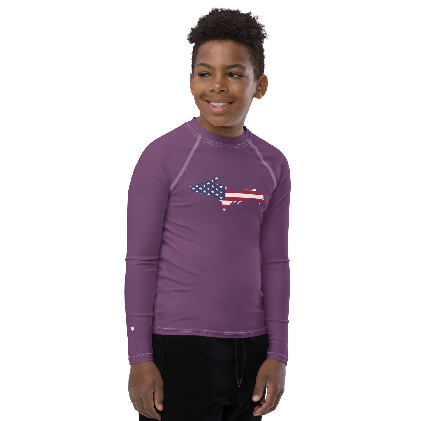 Michigan Upper Peninsula Rash Guard (w/ UP USA Flag) | Youth - Plum