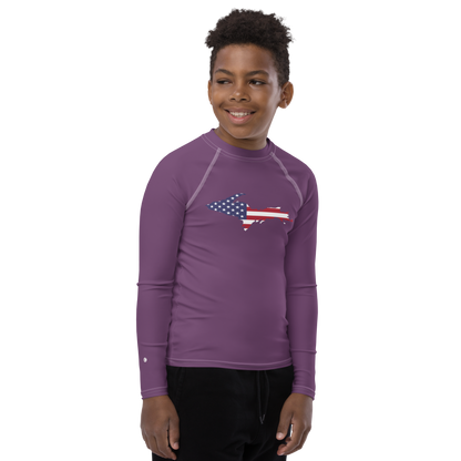 Michigan Upper Peninsula Rash Guard (w/ UP USA Flag) | Youth - Plum