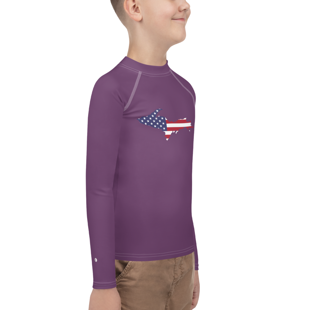 Michigan Upper Peninsula Rash Guard (w/ UP USA Flag) | Youth - Plum