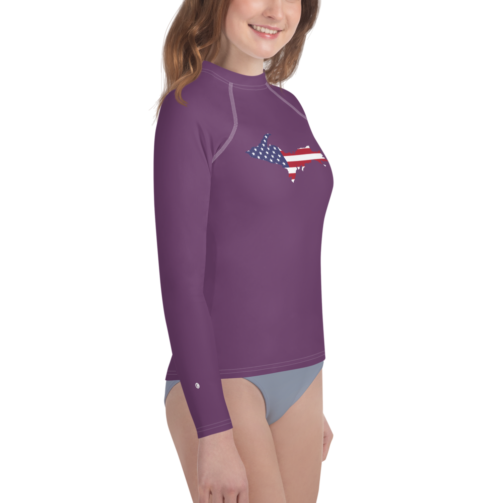 Michigan Upper Peninsula Rash Guard (w/ UP USA Flag) | Youth - Plum