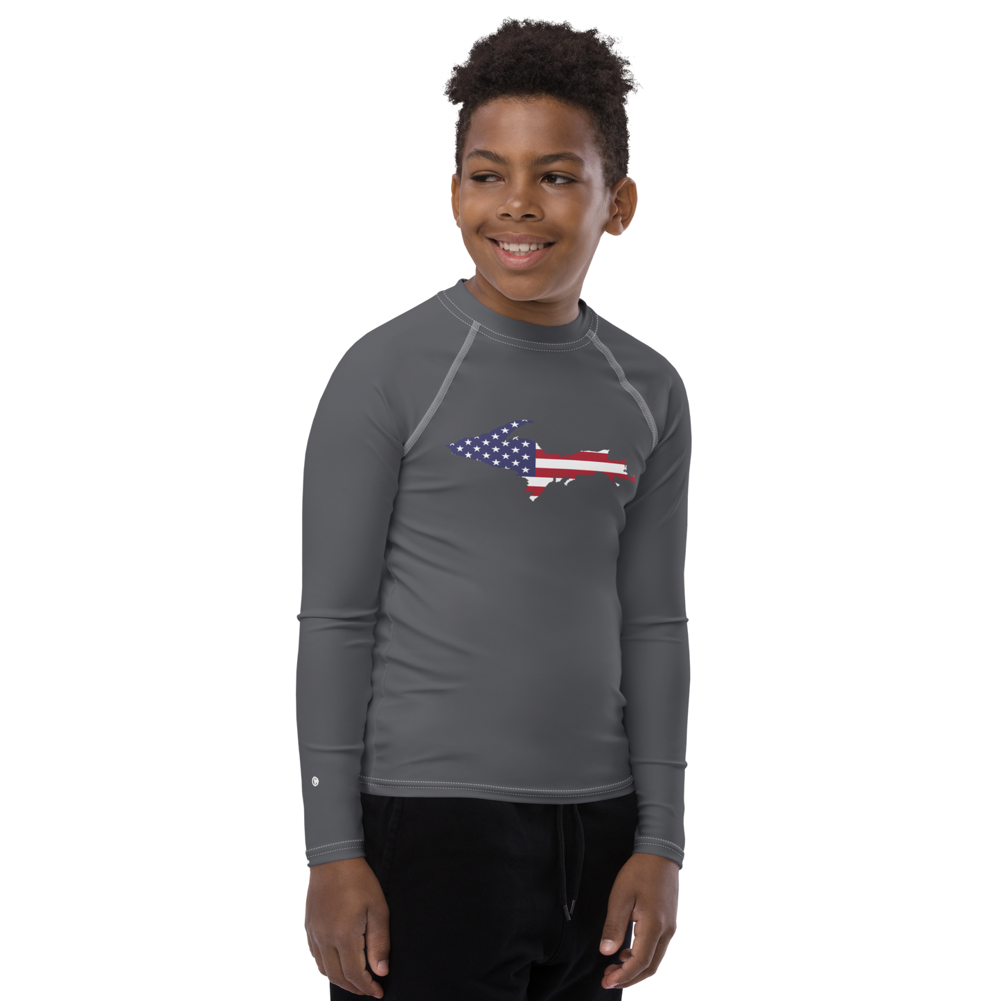 Michigan Upper Peninsula Rash Guard (w/ UP USA Flag) | Youth - Iron Ore Grey