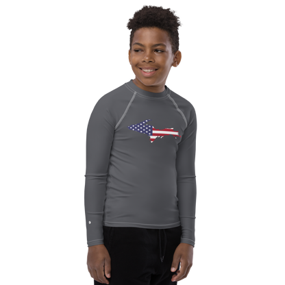 Michigan Upper Peninsula Rash Guard (w/ UP USA Flag) | Youth - Iron Ore Grey