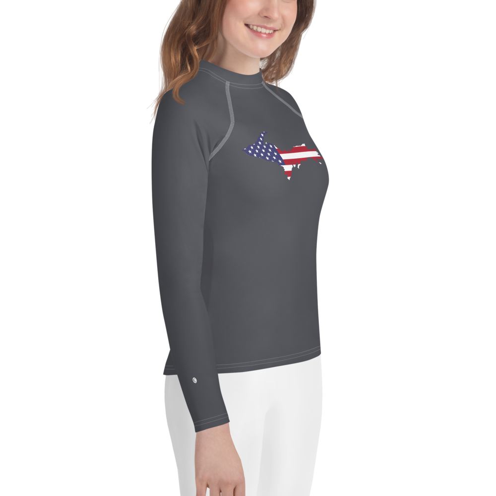 Michigan Upper Peninsula Rash Guard (w/ UP USA Flag) | Youth - Iron Ore Grey