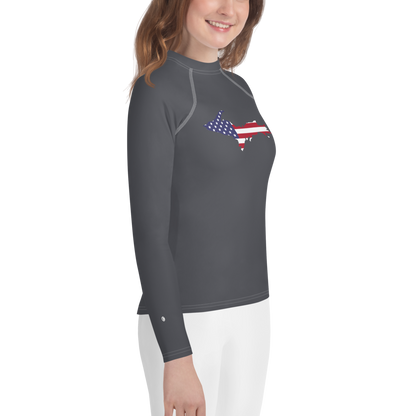 Michigan Upper Peninsula Rash Guard (w/ UP USA Flag) | Youth - Iron Ore Grey