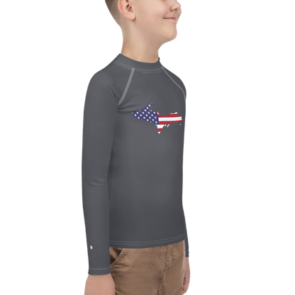 Michigan Upper Peninsula Rash Guard (w/ UP USA Flag) | Youth - Iron Ore Grey