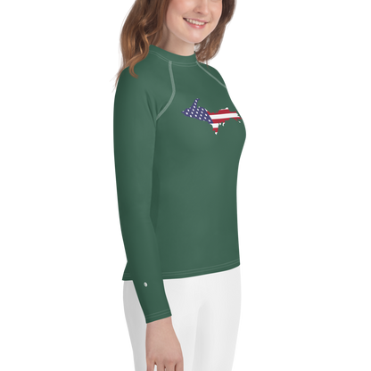 Michigan Upper Peninsula Rash Guard (w/ UP USA Flag) | Youth - Ginger Ale Green