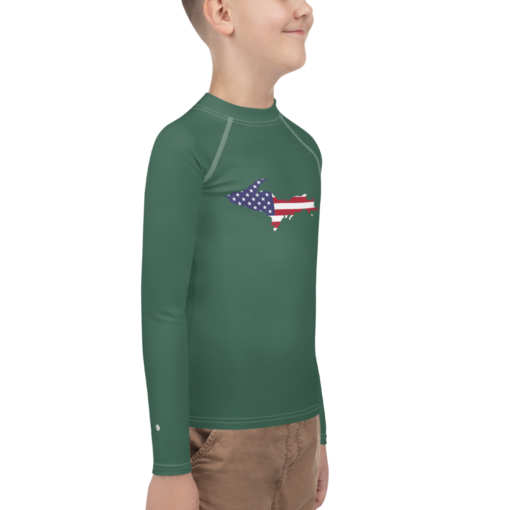 Michigan Upper Peninsula Rash Guard (w/ UP USA Flag) | Youth - Ginger Ale Green