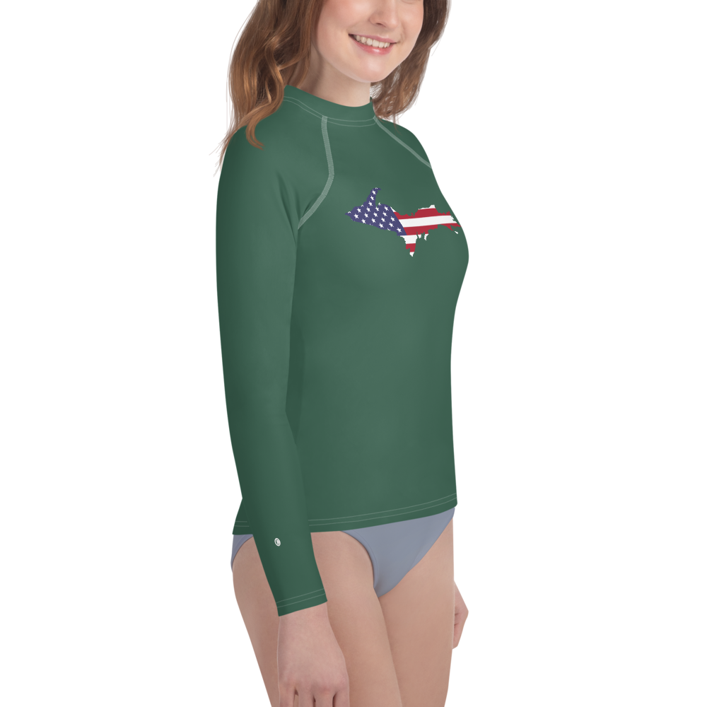 Michigan Upper Peninsula Rash Guard (w/ UP USA Flag) | Youth - Ginger Ale Green