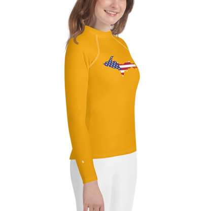 Michigan Upper Peninsula Rash Guard (w/ UP USA Flag) | Youth - Birch Leaf Orange