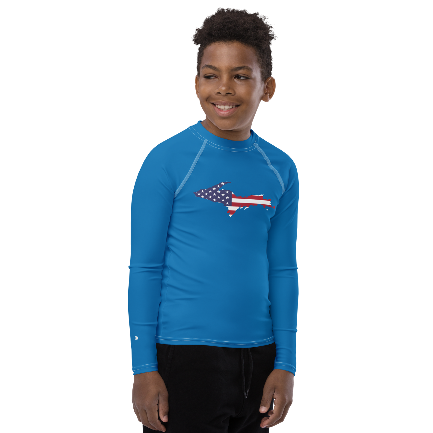 Michigan Upper Peninsula Rash Guard (w/ UP USA Flag) | Youth - Azure