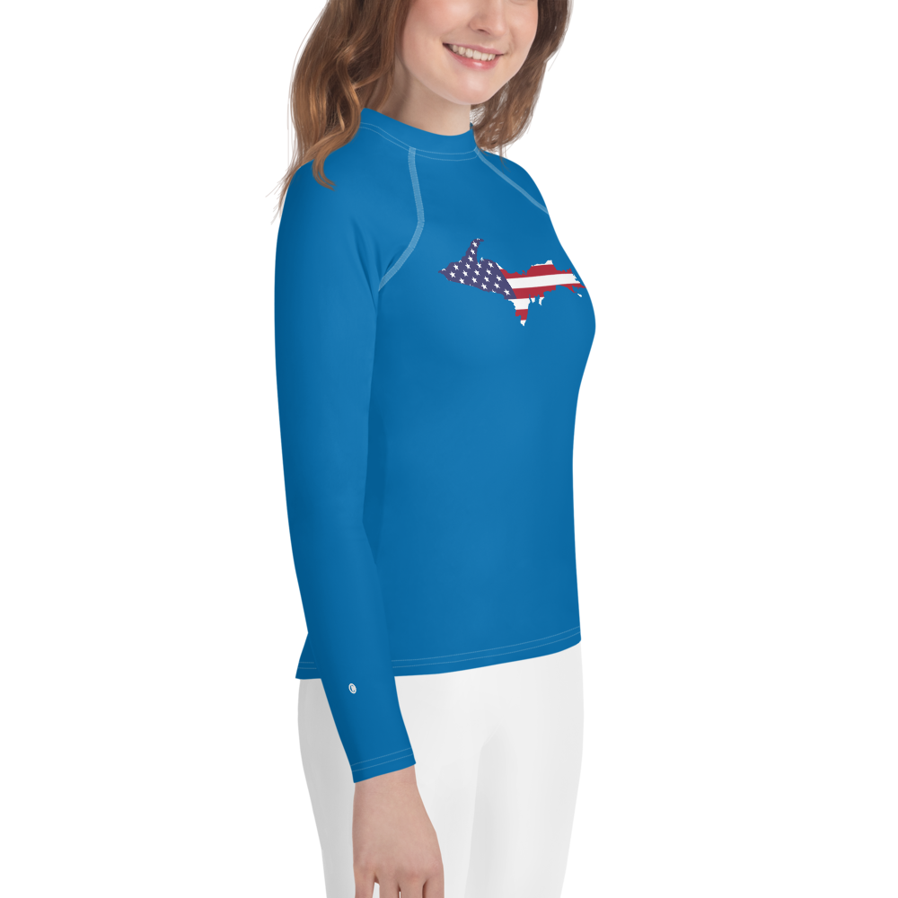 Michigan Upper Peninsula Rash Guard (w/ UP USA Flag) | Youth - Azure