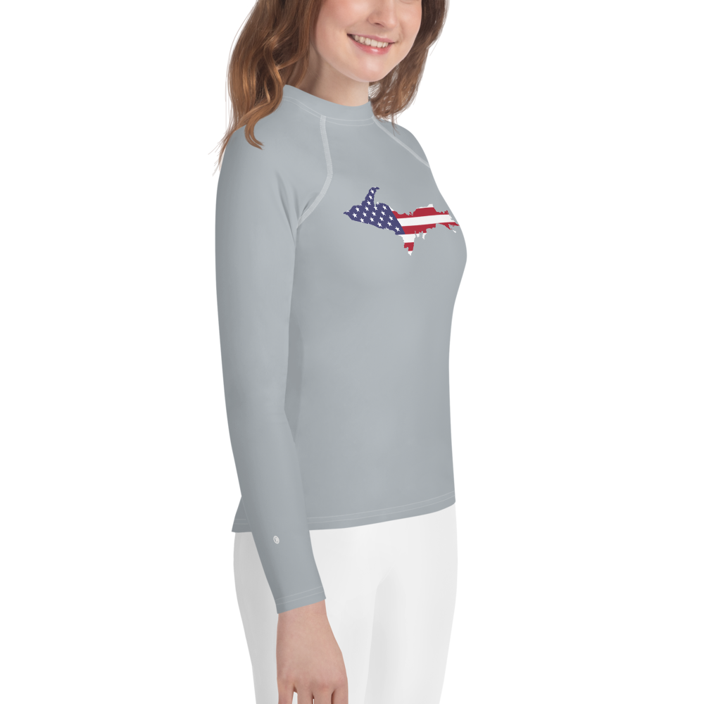 Michigan Upper Peninsula Rash Guard (w/ UP USA Flag) | Youth - Silver