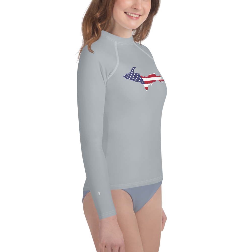 Michigan Upper Peninsula Rash Guard (w/ UP USA Flag) | Youth - Silver