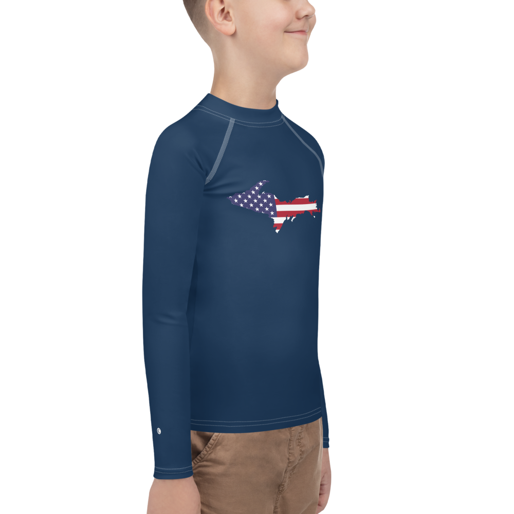 Michigan Upper Peninsula Rash Guard (w/ UP USA Flag) | Youth - Navy