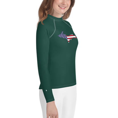 Michigan Upper Peninsula Rash Guard (w/ UP USA Flag) | Youth - Laconic Green