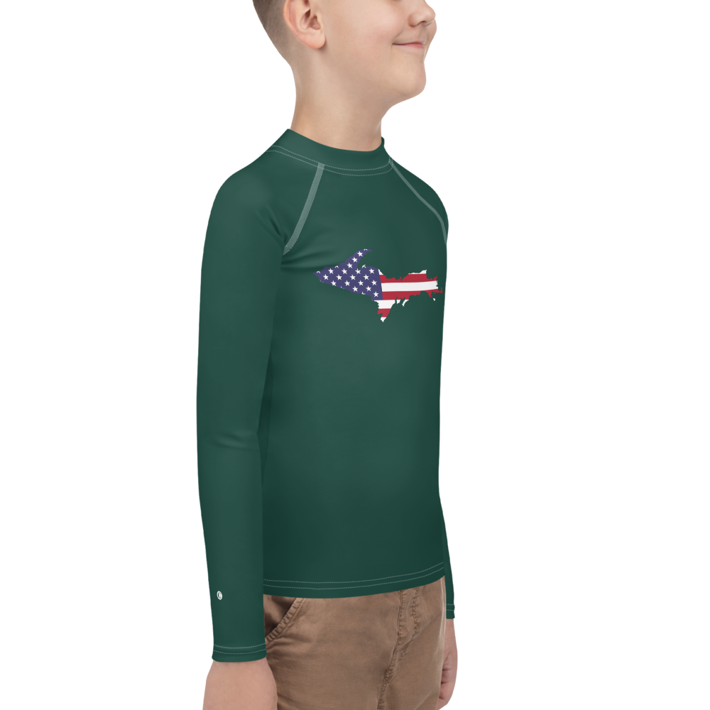 Michigan Upper Peninsula Rash Guard (w/ UP USA Flag) | Youth - Laconic Green