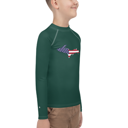 Michigan Upper Peninsula Rash Guard (w/ UP USA Flag) | Youth - Laconic Green