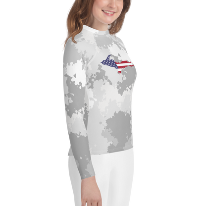 Michigan Upper Peninsula Rash Guard (w/ UP USA Flag) | Youth - Snow Camo