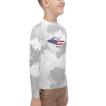 Michigan Upper Peninsula Rash Guard (w/ UP USA Flag) | Youth - Snow Camo