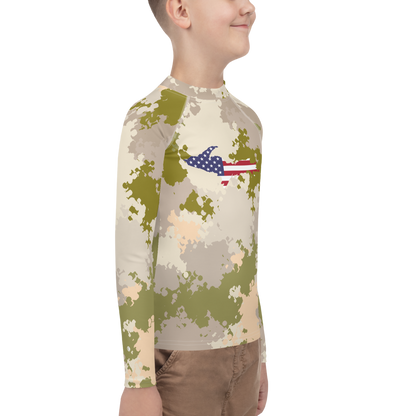 Michigan Upper Peninsula Rash Guard (w/ UP USA Flag) | Youth - Rosy Mound Camo