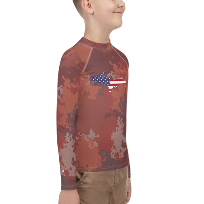 Michigan Upper Peninsula Rash Guard (w/ UP USA Flag) | Youth - Ore Dock Red