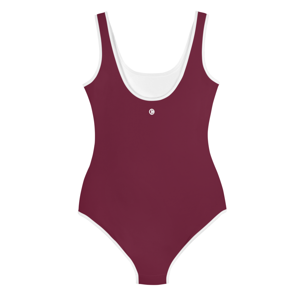 Michigan Upper Peninsula Youth Swimsuit (w/ UP Outline) | Old Mission Burgundy