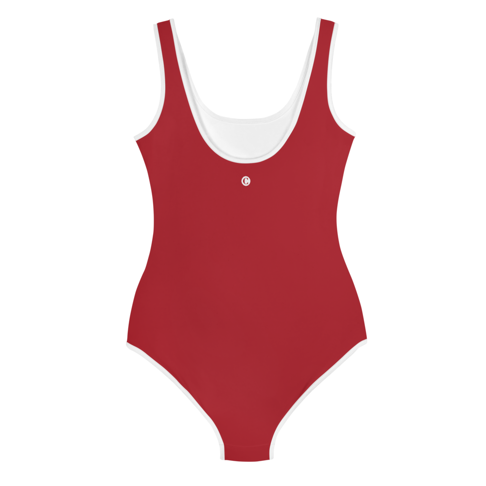 Michigan Upper Peninsula Youth Swimsuit (w/ UP Outline) | Thimbleberry Red