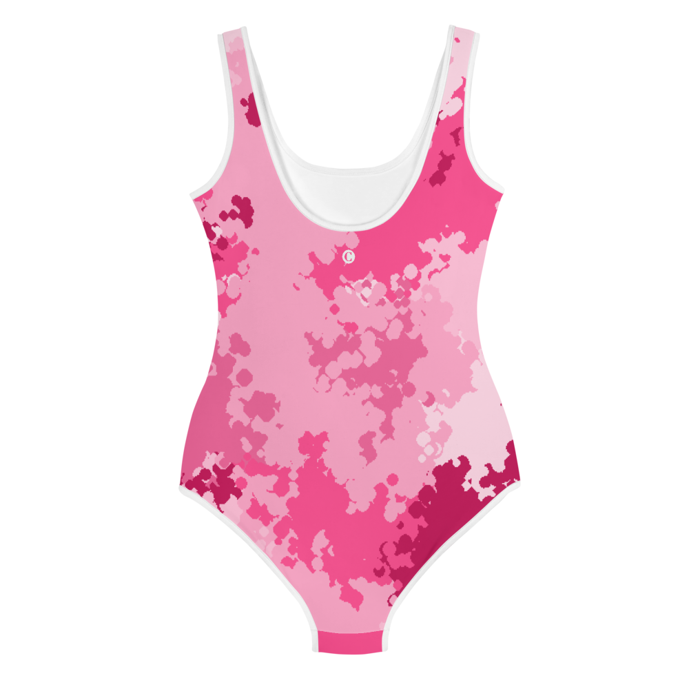 Michigan Upper Peninsula Youth Swimsuit (w/ UP Outline) | Pink Camo