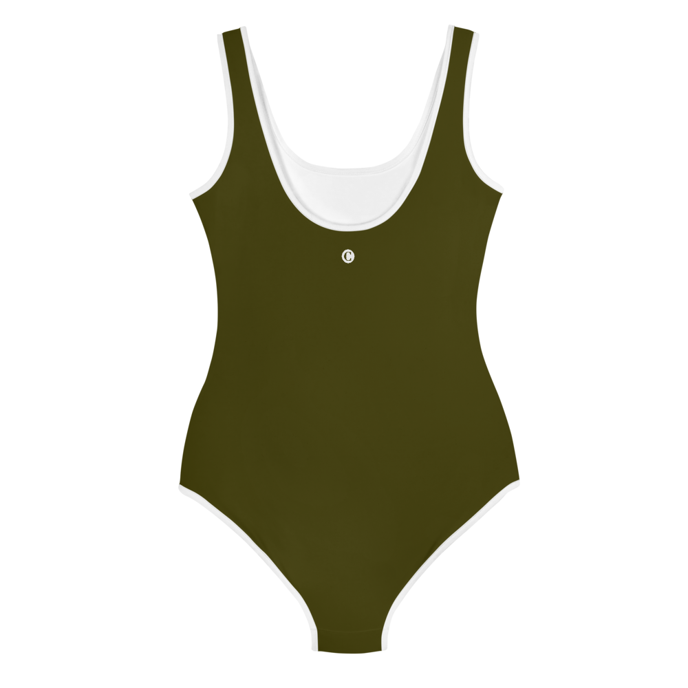 Michigan Upper Peninsula Youth Swimsuit (w/ UP Outline) | Military Green