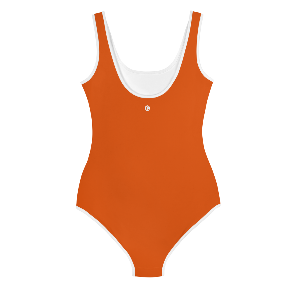 Michigan Upper Peninsula Youth Swimsuit (w/ UP Outline) | Maple Leaf Orange