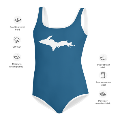 Michigan Upper Peninsula Youth Swimsuit (w/ UP Outline) | Blueberry