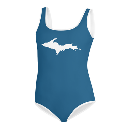 Michigan Upper Peninsula Youth Swimsuit (w/ UP Outline) | Blueberry