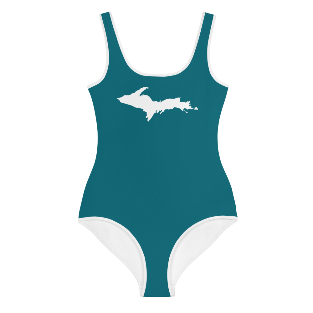 Michigan Upper Peninsula Youth Swimsuit (w/ UP Outline) | Auburn Hills Teal